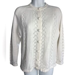 True Vintage 1950s Sweater Cardigan White Acrylic M L Pinup Rockabilly 50s